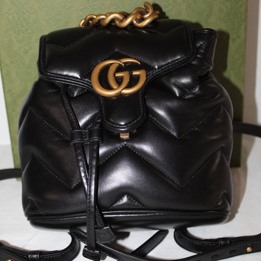 NWOT Gucci Chevron Leather GG Marmont Backpack Shoulder Bag Top Chain Handle - Picture 2 of 12